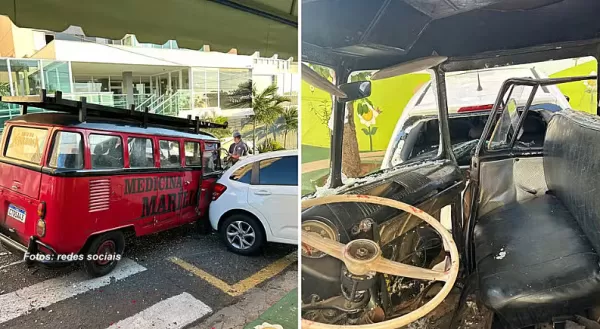 Kombi usada para transportar estudantes de Medicina em Marília sofre acidente e motorista foge