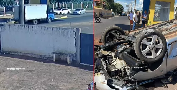 Vídeo: carro capota e é atingido por caminhão