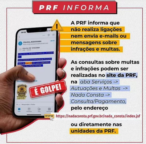 Tome cuidado! Criminosos usam nome da PRF para aplicar golpes