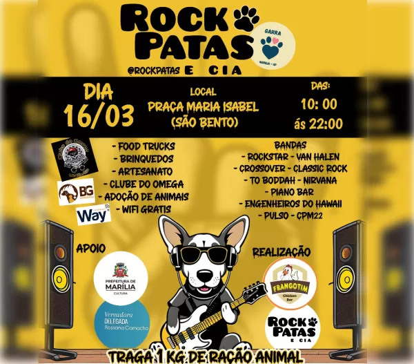 Você ama pet? não perca o Rock Patas e Cia neste domingo em Marília