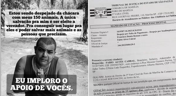 Justiça manda despejar Fábio Protetor e animais que ele cuida em Marília