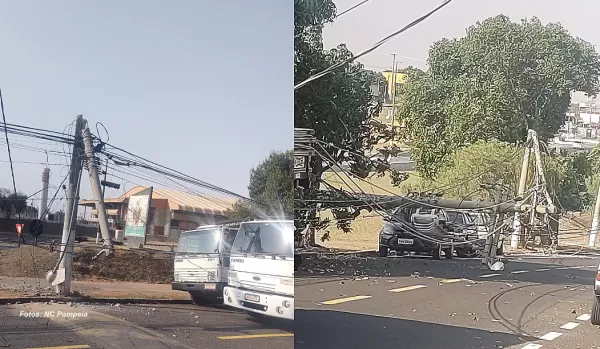 Caminhão derruba postes e deixa bairro de Pompeia sem energia por 12 horas