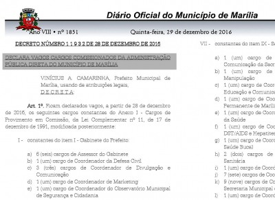 Decreto declarando vagos cargos comissionados causa especulações