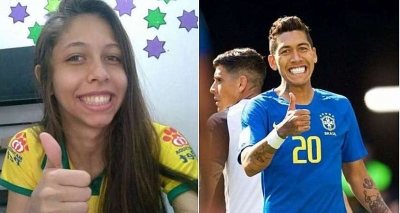 Semelhança de torcedora com jogador Roberto Firmino impressiona