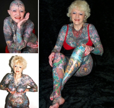 Aos 77 anos, morre idosa considerada a mais tatuada do mundo